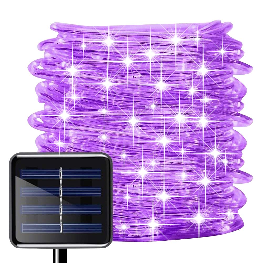 RA:SUNSEATON ソーラー ストリングスライト 100LED 10M IP65防水イルミネーションライト 銅線ライト ガーデン/フェンスツ/ウェディング/パーティー/クリスマス 装飾用 屋外ガーデンライト 室内 室外ロープライト (8つのモード) (紫, 100LED 10M)