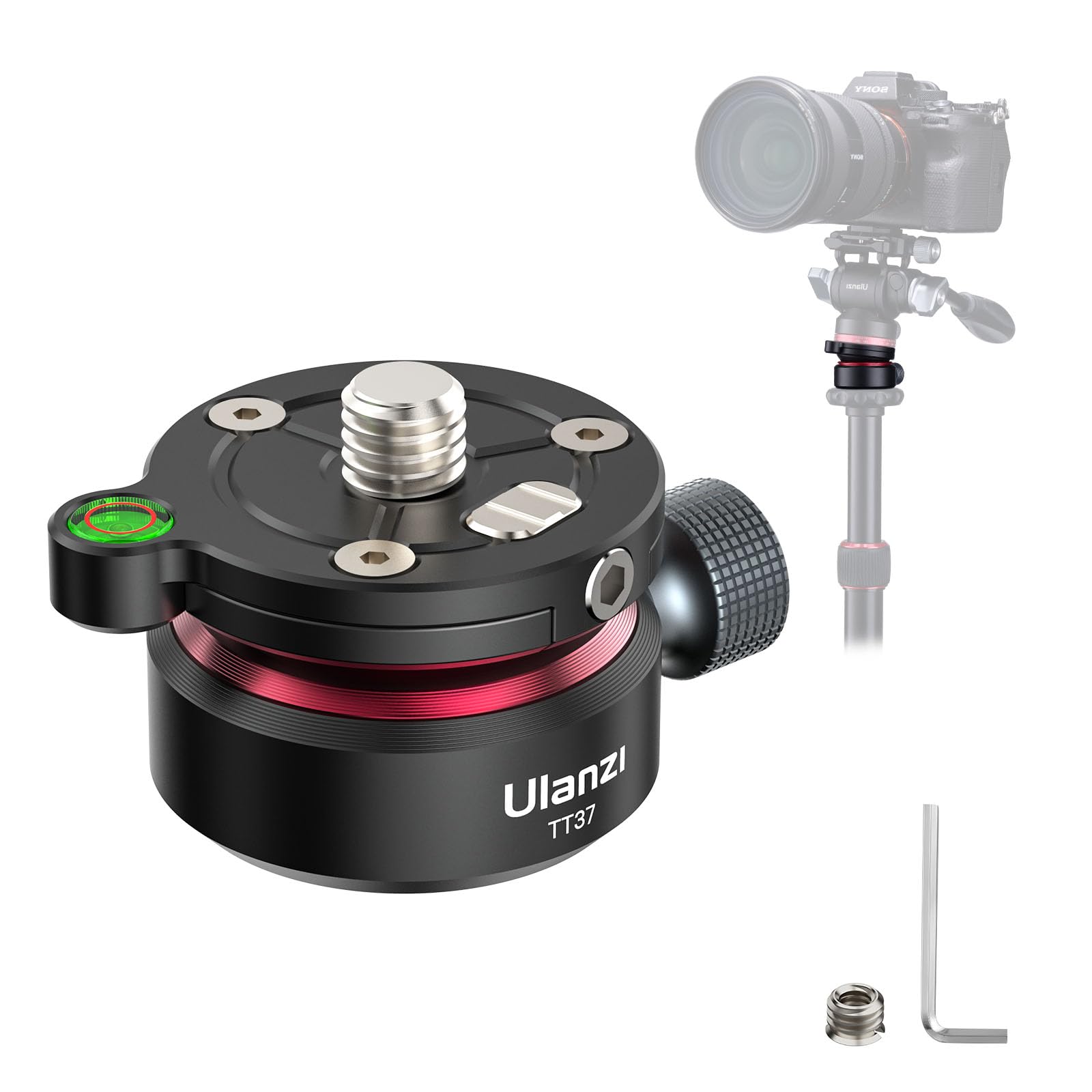 RA:Ulanzi レベリングベース カメラレベラー 低重心 雲台 アルミニウム合金製 +/-8°の正確な角度調整 レベラーアジャストプレート 最大耐荷重10KG 気泡水準器付 3/8"取り付けネジ バブル水準器 DSLRカメラカムコーダーに対応