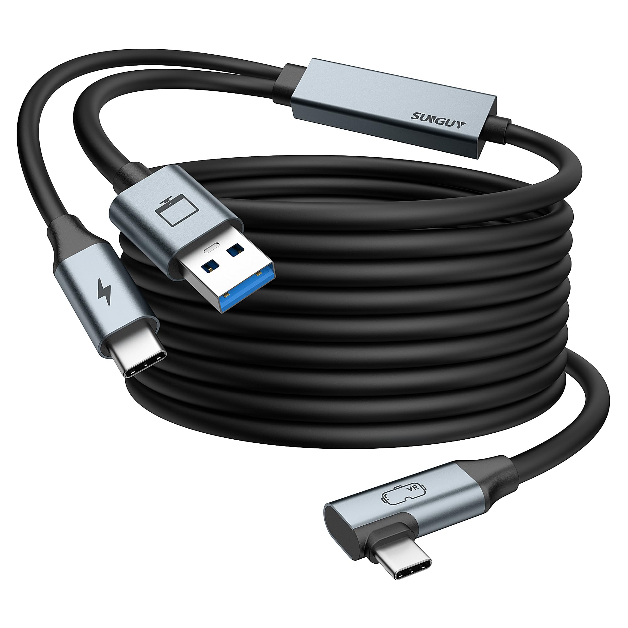 RA:SUNGUY VRリンクケーブル 5M (USB-A/C USB-C) 5Gbps高速データ転送の同時に充電可能 2in1 PD対応 急速給電 USB3.0 Pico4/Quest3/Quest2/VRに適用Linkケーブル L字 リンク充電ケーブル USB-A USB-C VRヘッドセット ゲーミングPC対応 5メートル