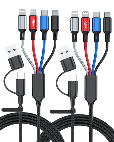 RA:【2本セット】6-in-1 マルチ充電ケーブル 2メートル 複数のデバイスに対応した充電ケーブル iPhone USB-C Micro USBに対応 - マルチエンドusbケーブルは2.4Aの高速充電をサポートし USBおよびUSB-C電源アダプタをサポートします