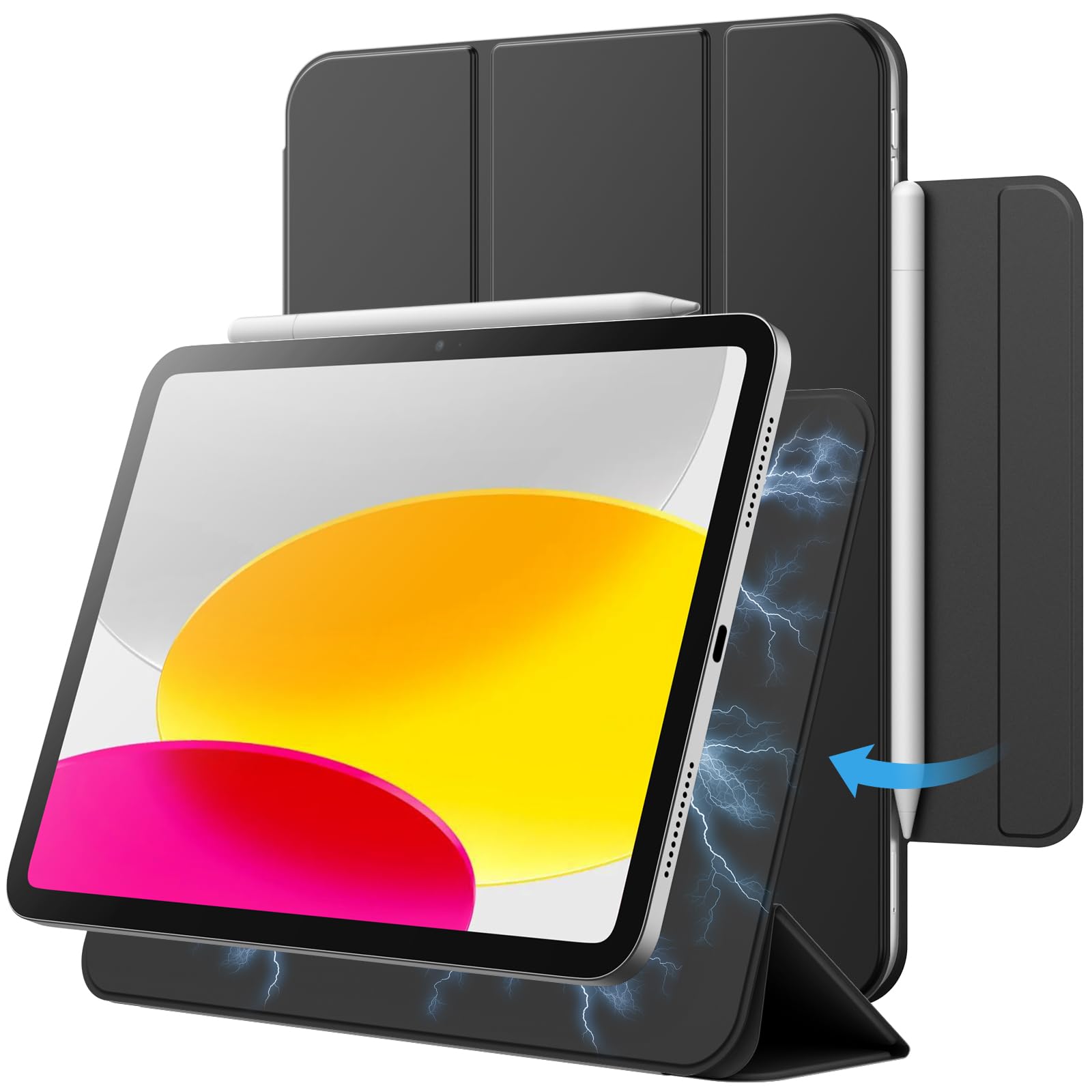 RA:JEDirect iPad 10 ケース（10.9インチ、2022モデル、第10世代用）用マグネットケース 磁気吸着 スリムスマート薄型保護カバー 自動ウェイクアップ/スリープ (ブラック)
