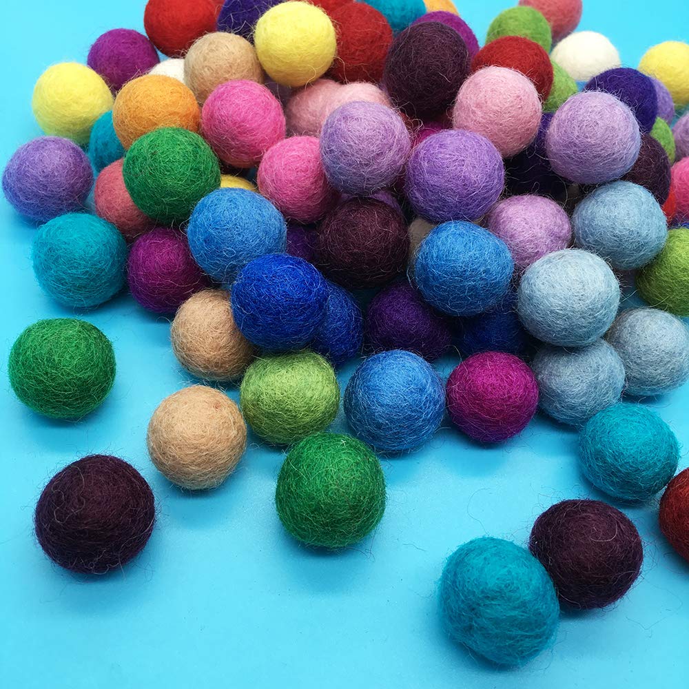 RA100個 ウールボール フェルト カラフル ガーランド 羊毛繊維 径2cm ボール 超軽量 可愛い 20色 パーティー飾り