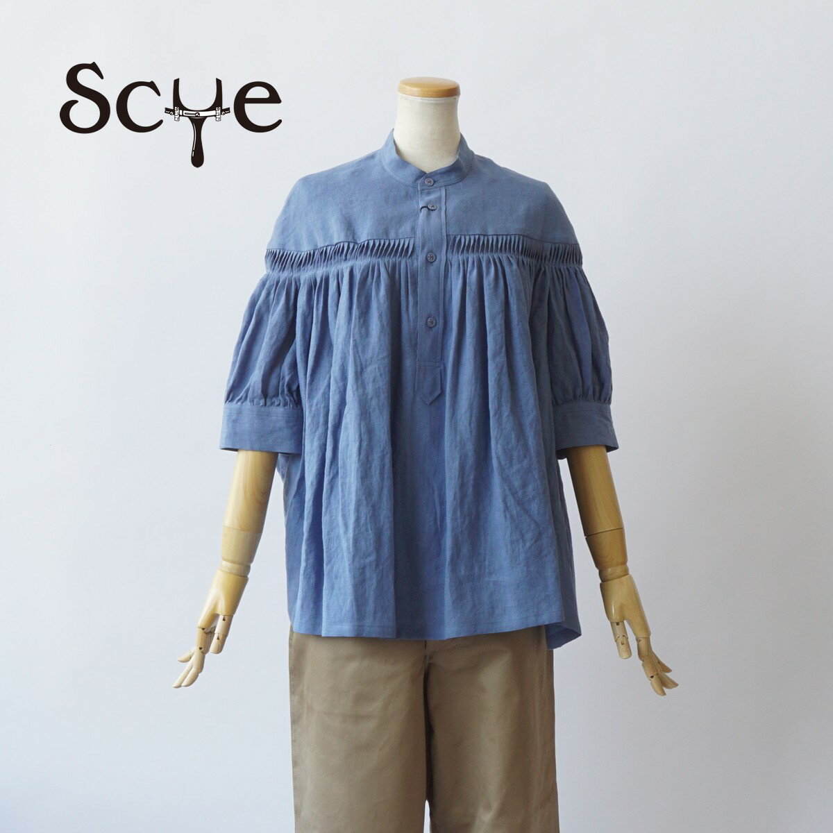 Scye サイ/Organic Linen Tucked Puff Sleave Blouse サイズ：40 カラー：ブルー