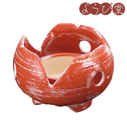 【在庫限り】赤楽 割山椒型コンロ（火皿付）φ13xH9cm