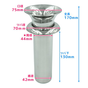 【花立】ステンレスお墓用花立て44mmMつばあり 一対2本セット