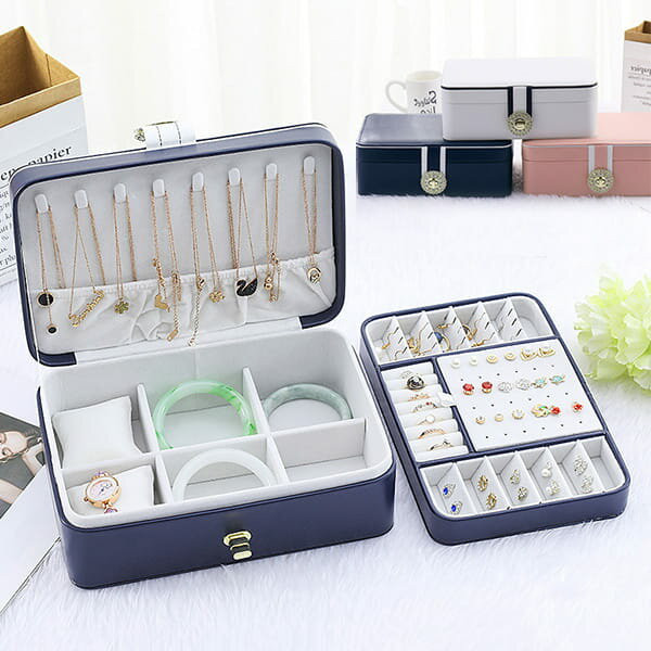 ジュエリーボックス PUレザー 2段式 アクセサリー収納ケース 旅行 携帯用 小型 持ち運び 小物入れ 収納ボックス 収納ケース イヤリング/ピアス/指輪/ネックレス/ブレスレット 持ち運び便利 携帯便利 母の日 プレゼント ギフト 送料無料