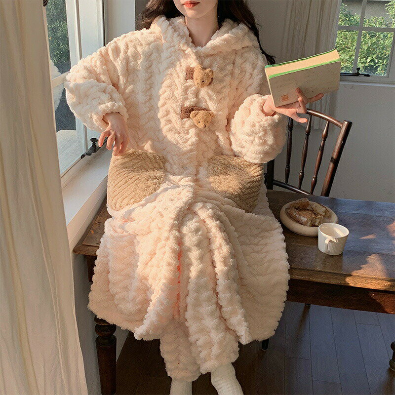 【48 時間限定 クーポン利用で 200 円 OFF】バスローブ レディース もこもこ 厚手 裏起毛 パジャマ 秋..