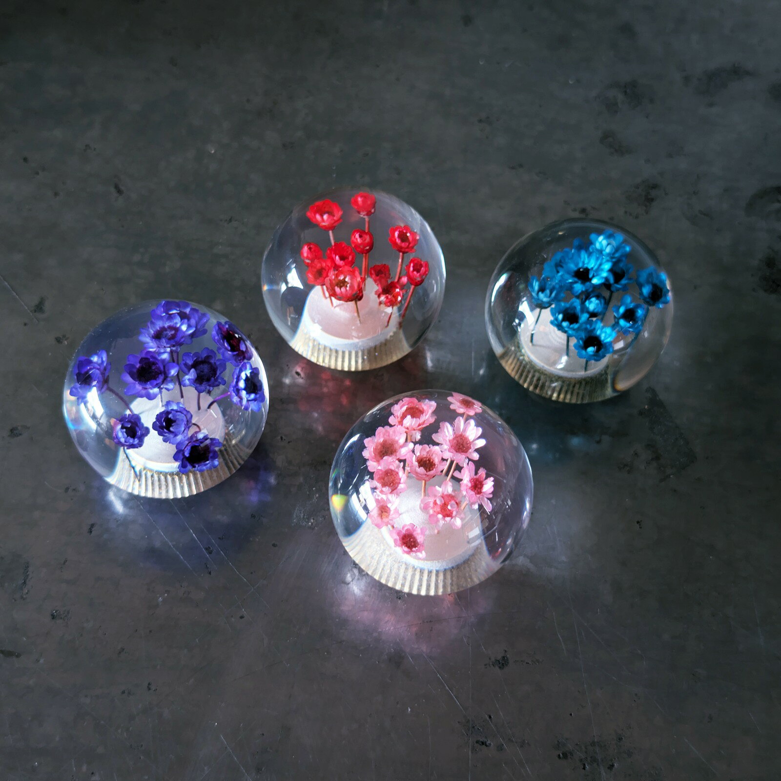 【シフトノブ】12mmタイプ丸型水中花ノブ　（パープル・レッド・ブルー・ピンク・クリスタル・フラワー..