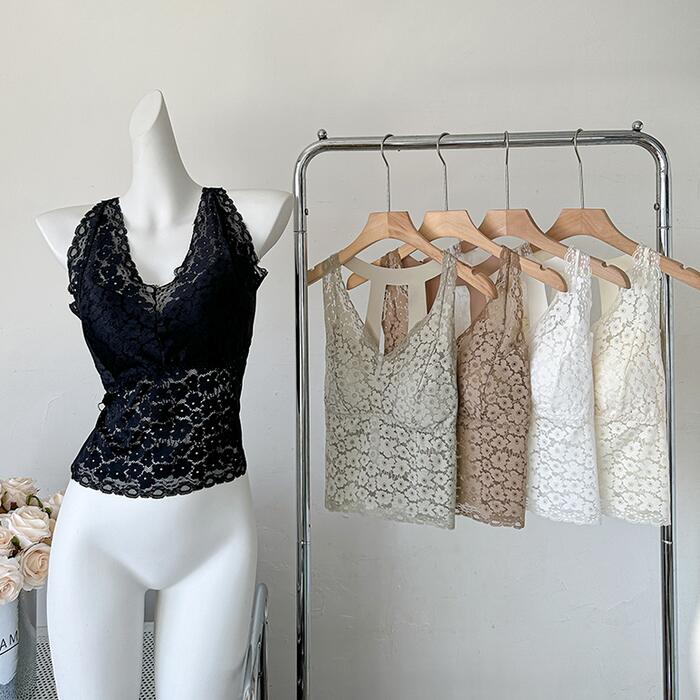タンクトップ レディース インナー レース ブラトップ カットソー キャミソール エレガント きれいめ カジュアル 大人 可愛い ノースリーブ 肌見せ レイヤー...