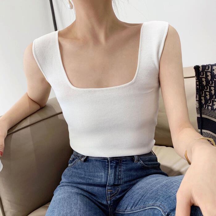 サマーニット インナー トップス レディース タンクトップ きれいめ カジュアル おしゃれ 薄手 カットソーノースリーブ 大人 可愛い 上品 韓国 コーデ 春 夏 秋 20代 30代 40代 50代