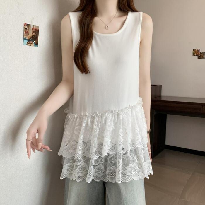 トップス タンクトップ Tシャツ レディース カットソー レース ノースリーブ エレガント 大人 可愛い クルーネック きれいめ カジュアル フェミニン ナチュラル シンプル 春 秋 夏 20代 30代 40代 50代