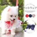 レース×リボン!ハーネス リード 2点セット ペット用品 ペットグッズ リード 犬用 ハーネス ドット柄 リボン レース付き ハーネスリードセット