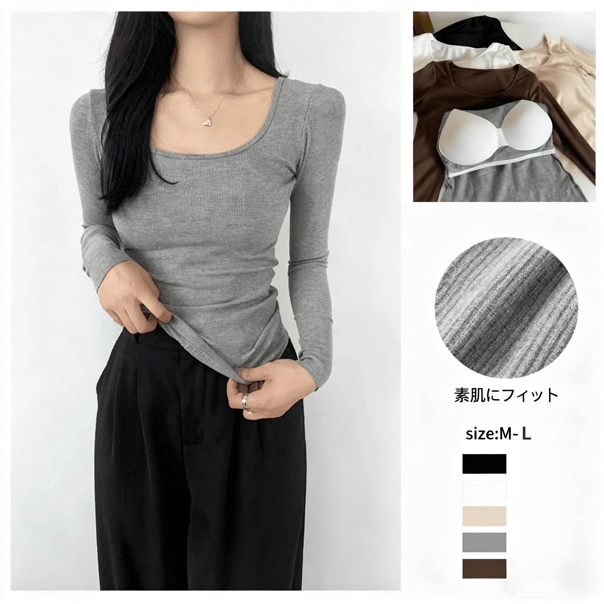 長袖Tシャツ トップス Tシャツブラ インナー ブラジャー スクエアネック カップ付き レディース ブラトップ 暖かい 秋冬 カットソー インナーシャ 無地 締め付けない パッド付き 長袖 ブラ パッド付ブラジャー ヒートテック