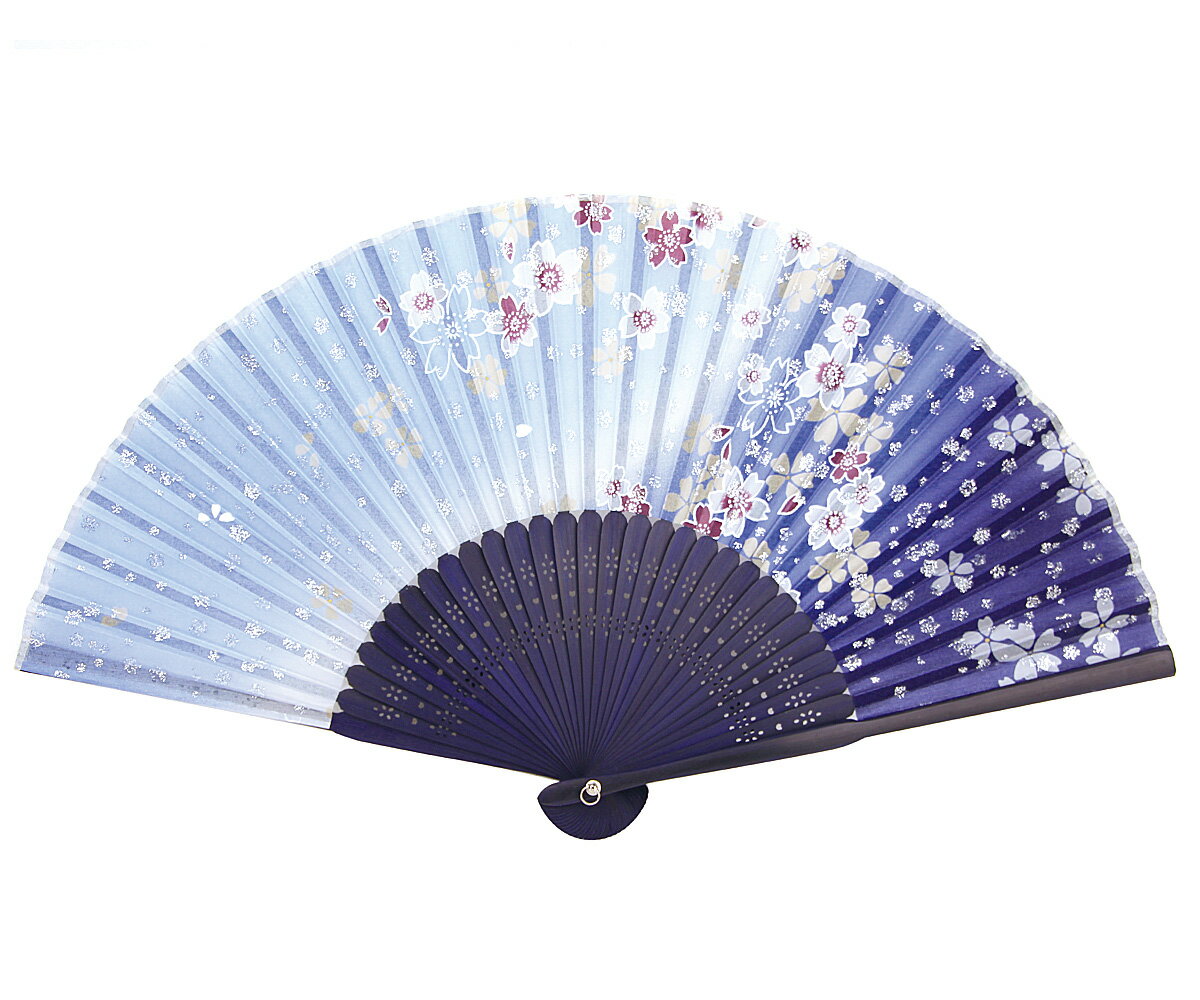 ◆扇子 名入れ 【流れ桜（青）】 桐箱入り 女性 女性向け 女性用 お母さん おかあさん 母 母親 祖母 おばあちゃん プレゼント ギフト お祝い お礼 お返し 初任給 卒業 学校 先生 還暦 古希 傘寿 喜寿 誕生日 夏 祭り 和装 母の日 敬老の日 長寿祝い【名入れ無料】（ss）