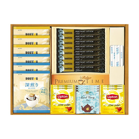●送料無料商品＆合計3,980円以上送料無料は、北海道・東北・沖縄は、[送料無料不可地域(遠隔地)]の為お送りできません。ご注文後にご連絡の上、キャンセルさせて頂きますので、何卒ご了承下さいませ ★中元・歳暮はエコ簡易包装です。のし包装を選択ご記入頂いたら完全のし包装代を1個に付き+100円加算させて頂きます ■優雅なひと時をお過ごし下さい。「AGF&ドトール&リプトン」ブレイクティータイム ドリップ・スティック コーヒー&紅茶 ギフト ●名称：【「AGF&ドトール&リプトン」ブレイクティータイム ドリップ・スティック コーヒー&紅茶 ギフト】 ●内容量：内容/ドトールドリップコーヒー（アロマブレンド）×3・ドトールドリップコーヒー（深煎りブレンド）×3・リプトンイエローラベル×6・アールグレイ紅茶ティーバッグ×3・ドトールインスタントスティック（ブラック）×8・スティックシュガー:15本×1 ●原材料：コーヒー・紅茶 ●賞味期限：【360日】 ●箱サイズ：25.5×32×3.5cm ●重量：375g ●加工地：日本 ●賞味期限：本体に記載 ●保存方法：常温保存 ●備考：化粧箱入り ギフト ハム コーヒー スイーツ ジュース オイル オリーブオイル アマノ フリーズドライ のり 海苔 洗剤 出産お祝い 出産内祝い 出産内祝 結婚内祝い 結婚祝い 結婚内祝 入園 入学 引出物 お返し お祝い 香典返し 粗供養 法要 法事 志 偲び草 偲草 内祝い 快気内祝い 快気祝い快気祝 内祝 内祝い 誕生日 送料無料 プレゼント ポイント 産直品 父の日 母の日 名入れ ●販売者：鳥取県鳥取市青谷町青谷4041−1ようこそ屋 メーカー希望小売価格はメーカーカタログに基づいて掲載しています[●オススメ 人気 ギフト 用途 ： カタログギフト 内祝 内祝い お返し 結婚 出産 快気 結婚内祝い 金婚式 出産内祝い 出産内祝 出産内祝い名入れ 命名内祝い 香典返し 志 法要 誕生日 結婚引出物 結婚祝い 出産祝い 初節句 七五三 快気祝い 全快祝い 新築内祝い 長寿祝い 内祝い ご挨拶 ゴルフコンペ コンペ 記念品 賞品 粗品 快気祝 退院祝い　御見舞御礼 快気祝いのお返し 出産祝いお返し 新築祝い 引っ越し挨拶 病気見舞い 品物 お見舞いのお返し お見舞い ギフト お見舞い返し ご祝儀 入学 入園 入進学 卒園 卒業 お返し 粗供養 忌明け 四十九日 満中陰志 偲び草 偲草 初盆 のし無料 ラッピング無料 包装無料 メッセージカード無料 ギフト格安 ギフト激安] お歳暮 御歳暮 御歳暮送料無料 お歳暮送料無料 お歳暮ポイント 御歳暮ポイント 御歳暮ギフト お歳暮ギフト お歳暮宅配無料 御歳暮宅配無料 御歳暮早割 お中元 御中元 御中元送料無料 お中元送料無料 御中元ポイント お中元ポイント お中元宅配無料 御中元宅配無料 御中元ギフト お中元ギフト 御中元早割