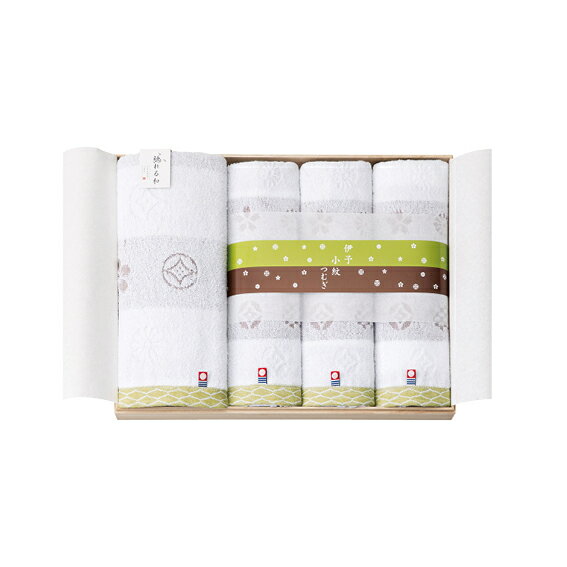 Rakuten - 【送料無料】【42.6％OFF】最大【半額・50％OFF】【のし包装サービス】「木箱入り」【今治 触れる和 伊予小紋つむぎ「バス1枚・フェイス3枚 タオル」ギフト】出産お祝 出産内祝 結婚内祝 結婚祝 満中陰志 香典返し 粗供養 快気内祝 快気祝