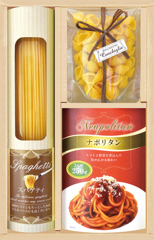 ■もちもち食感の味わい深いパスタセット。トマトと野菜の旨味のナポリタンの本格的なパスタを楽しめるこだわりの贈り物です ●名称：彩食ファクトリー こだわりの味わい深いソースで食べる・もちもちパスタセット ●内容量：スパゲティ130g・マカロニ コンキリエ60g・ナポリタンソース250g×各1 ●原材料：小麦 ●賞味期限：270日 ●箱サイズ：28.5×18×5.5cm ●重量：669g ●原産地：日本 ●賞味期限：本体に記載 ●保存方法：常温保存 ●備考：紙箱入り ギフト ハム コーヒー スイーツ ジュース オイル オリーブオイル アマノ フリーズドライ のり 海苔 洗剤 出産お祝い 出産内祝い 出産内祝 結婚内祝い 結婚祝い 結婚内祝 入園 入学 引出物 お返し お祝い 香典返し 粗供養 法要 法事 志 偲び草 偲草 内祝い 快気内祝い 快気祝い快気祝 内祝 内祝い 誕生日 送料無料 プレゼント ポイント 産直品 父の日 母の日 名入れ ●販売者：鳥取県鳥取市青谷町青谷4041−1　ギフトショップようこそ屋 メーカー希望小売価格はメーカーカタログに基づいて掲載しています送料無料 宅配無料 全国宅配無料 人気ギフト 人気カタログギフト 格安カタログギフト 激安カタログギフト 内祝 内祝い お返し 結婚 出産 快気要 誕生日 結婚内祝い 金婚式 出産内祝い 出産内祝 出産内祝い名入れ 命名内祝い 香典返し 志 結婚　引出物 結婚祝い 出産祝い 初節句 七五三 快気祝い 全快祝い 新築内祝い 長寿祝い 内祝い ご挨拶 ゴルフコンペ コンペ 記念品 賞品 粗品 快気祝 退院祝い　御見舞御礼 快気祝いのお返し 出産祝いお返し 新築祝い 引っ越し挨拶 病気見舞い 品物 お見舞いのお返し お見舞い ギフト お見舞い返し ご祝儀 入学 入園 入進学 卒園 卒業 お返し 粗供養 忌明け 四十九日 満中陰志 偲び草 偲草 初盆 のし無料 ラッピング無料 包装無料 メッセージカード無料 ギフト格安 ギフト激安 激安ギフト 格安ギフト お歳暮 御歳暮 御歳暮送料無料 お歳暮送料無料 お歳暮ポイント 御歳暮ポイント 御歳暮ギフト お歳暮ギフト お歳暮宅配無料 御歳暮宅配無料 御歳暮早割 初売 初売り お中元 御中元 御中元送料無料 お中元送料無料 御中元ポイント お中元ポイント お中元宅配無料 御中元宅配無料 御中元ギフト お中元ギフト 御中元早割 御年賀 お年賀 残暑御見舞 残暑見舞 残暑見舞い　