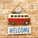 ウェルカムプレート アンティーク仕上げ レッドバス ブリキ看板 オープン クローズ 店舗 プレゼント グッズ ユウランプ