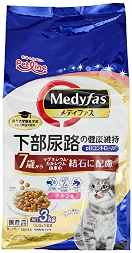 メディファス キャットフード 7歳から チキン味 【下部尿路/pHコントロール/麻布大学共同開発/国産/アルミ小分け】 3kg(500g×6)