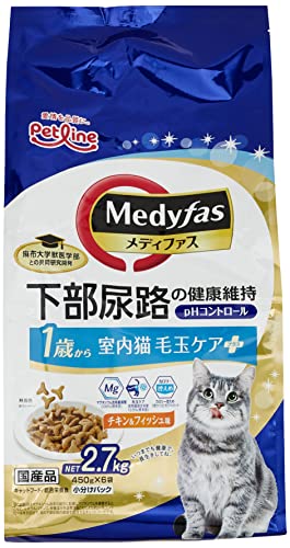 メディファス キャットフード 室内猫 毛玉ケアプラス 1歳から チキン&フィッシュ味 【下部尿路/pHコントロール/麻布大学共同開発/国産/アル