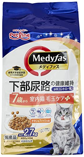 メディファス キャットフード 室内猫 毛玉ケアプラス 7歳から チキン&フィッシュ味 【下部尿路/pHコントロール/麻布大学共同開発/国産/アル