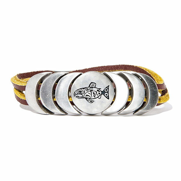 Rakuten - #926049オレゴニアンアウトフィッターズ(Oregonian Outfitters)レザーブレスレット NATIVE SALMON / ペア インディアンジュエリー ネイティブアメリカン アクセサリー バングル 腕輪 お守り フリーサイズ 本革 ピューター 茶 ブラウン 【メール便対応】【送料無料】