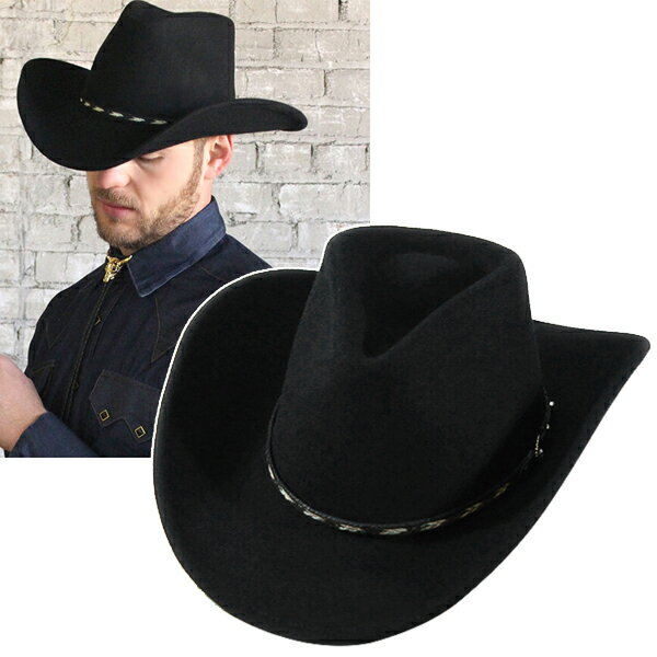 #900007ロックマウント Rockmount クラッシャブル フェルトウエスタンハット (編込みバンド/ワイヤー入り) COWBOY DREAM (ブラック) S M L XL 【送料無料】
