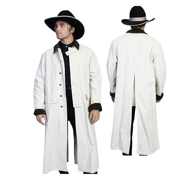 #912091スカリー(Scully)キャンバスダスターコート - DUSTER COAT メンズ アメリカ産 米国産 MADE IN USA インド MADE IN INDIA アウトドア ウエスタン カウボーイ 乗馬 ロング コート キャンバス地 ホワイト 白 S M L RW107 NAT 【送料無料】