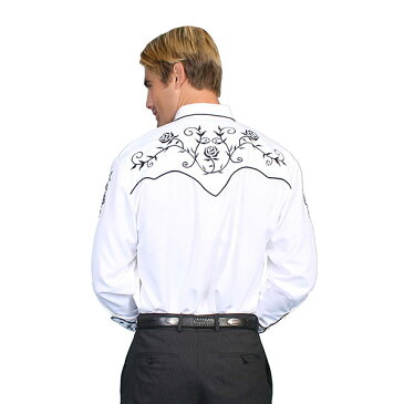 #912025スカリー(Scully)フローラル刺繍入りウエスタンシャツ - MEN'S FLORAL YOKE EMBROIDERY AND SLEEVE SHIRT 長袖シャツ ステージ衣装 ロカビリー 大きいサイズ フラワー 花 バラ 薔薇 ホワイト 白 S M L XL P 706 WHT 【RCP】