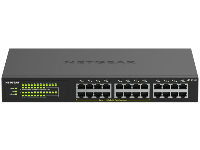 【ポイント10倍】 NETGEAR ネットワークハブ GS324P-100AJS [転送速度：10BASE-T(10Mbps)/100BASE-TX(100Mbps)/1000BASE-T(1000Mbps) ポート数：24 スイッチングファブリック：48Gbps PoE対応：○ 電源内蔵：○] 【P10倍】