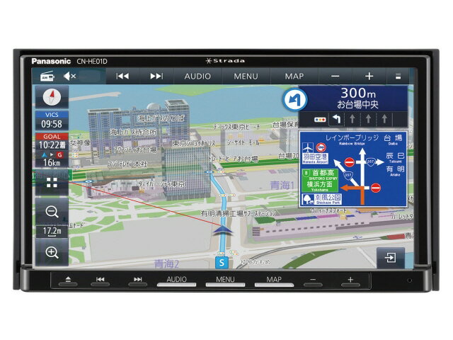 【ポイント10倍】 パナソニック カーナビ ストラーダ CN-HE01D 画面サイズ：7V型(インチ) 設置タイプ：一体型(2DIN) TVチューナー：フルセグ(地デジ) 記録メディアタイプ：メモリ Bluetooth：○ 【P10倍】