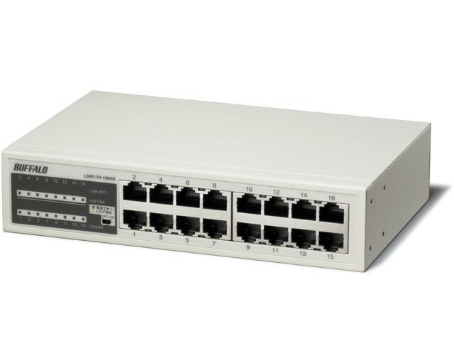 16 Port - 【ポイント10倍】 バッファロー スイッチングハブ(ネットワークハブ) LSW3-TX-16NSR [転送速度：10BASE-T(10Mbps)/100BASE-TX(100Mbps) ポート数：16 スイッチングファブリック：3.2Gbps 電源内蔵：○] 【P10倍】