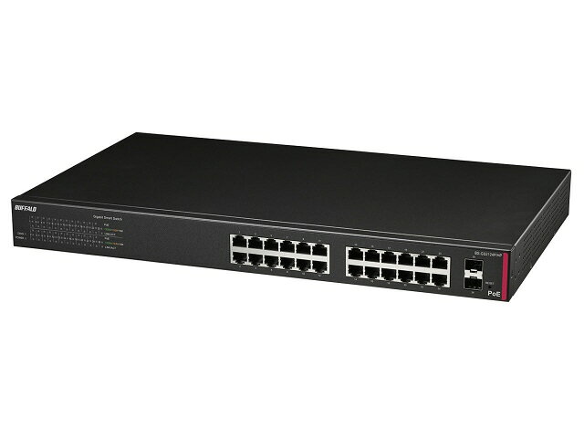 【ポイント10倍】 バッファロー スイッチングハブ(ネットワークハブ) BS-GS2124P/HP [ブラック] [転送速度：10BASE-T(10Mbps)/100BASE-TX(100Mbps)/1000BASE-T(1000Mbps) ポート数：24 スイッチングファブリック：52Gbps PoE対応：○ 電源内蔵：○] 【P10倍】