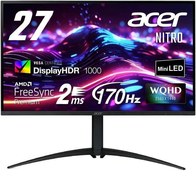 【ポイント10倍】 Acer PCモニター・液晶ディスプレイ NITRO XV5 XV275UP3biiprx [27インチ 黒] [モニタサイズ：27型(インチ) 解像度 (規格)：WQHD (2560x1440) パネル種類：VAパネル 表面処理：ノングレア(非光沢) 入力端子：HDMIx2/DisplayPortx1] 【P10倍】