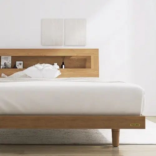 乐天商城 - [ベッド クイーン] フランスベッド 幅172cm 収納付き すのこ 照明付き マットレス付き 脚付き 棚付き コンセント付き 防ダニ 抗菌 防臭 日本国産 シンプル モダン 北欧風 ナチュラル 木目調 フランスベッド 高さ調整 低ホルムアルデヒド ダークブラウン