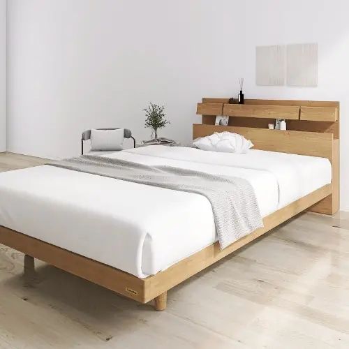乐天商城 - [ベッド ダブル] フランスベッド 幅141cm 収納付き すのこ 照明付き マットレス付き 脚付き 棚付き コンセント付き 防ダニ 抗菌 防臭 日本国産 北欧風 ナチュラル モダン 木目調 高さ調整 低ホルムアルデヒド ホワイト 幅120cm 長さ206cm