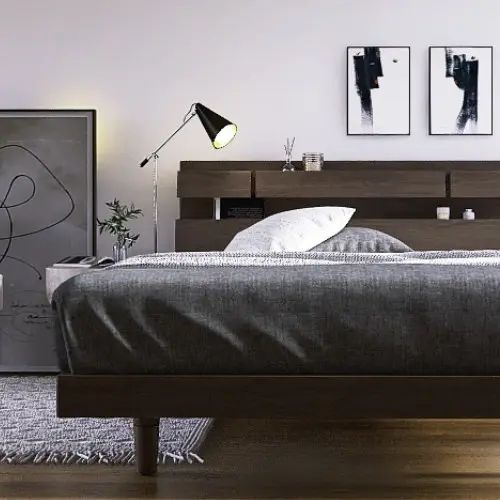乐天商城 - [ベッド セミダブル] フランスベッド 幅123cm 収納付き すのこ 照明付き マットレス付き 脚付き 棚付き コンセント付き 防ダニ 抗菌 防臭 日本国産 ウォルナット柄 モダン 北欧風 フランスベッド 高さ調整 低ホルムアルデヒド ダークブラウン 幅98cm 長さ206cm