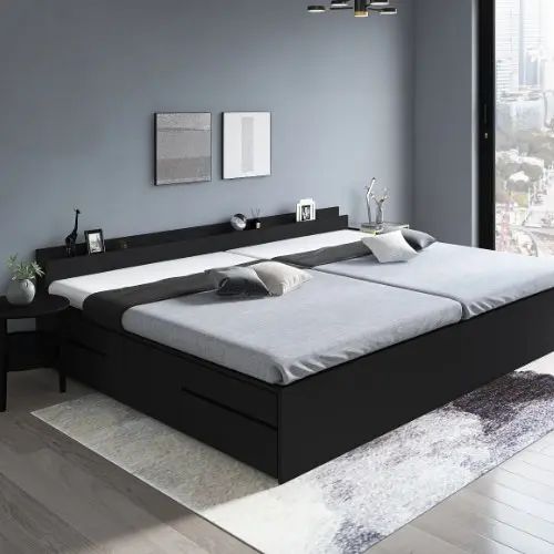 お客様の注目キーワードはこちら！[ベッド セミシングル シングル セミダブル ダブル クイーン] 収納付きベッド 引き出し付き 大容量 棚付き コンセント付き シンプル 頑丈こちらは長物収納と引き出し収納の2種類の大容量収納スペースを持った...