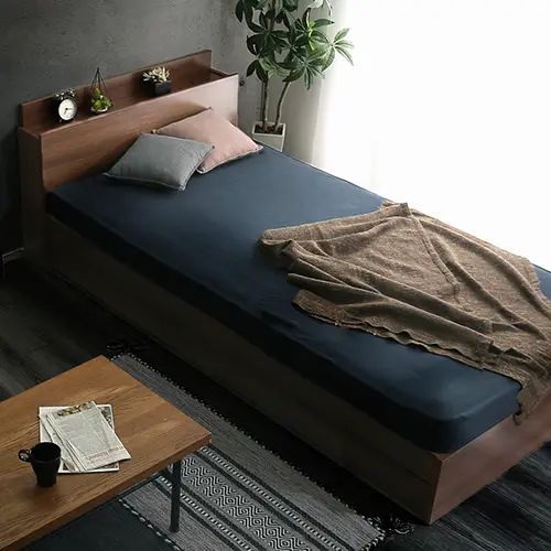 乐天商城 - [ベッド シングル] 幅106.5cm 収納付き ウォルナット調 棚付き コンセント付き 引き出し付き ウォルナット柄 ヴィンテージ 木目調 ホワイト 幅120cm 長さ219cm ウォールナット