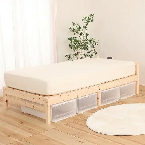 Rakuten - すのこベッド シングル 棚付き コンセント付き 天然木使用 日本国産 頑丈 ナチュラル 幅98cm 長さ206cm 通常すのこ 繊細すのこ フレームのみ ポケットコイル スタンダードタイプ ハイグレードタイプ プレミアムタイプ デラックスタイプ 組立設置