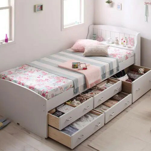 収納付きベッド シングルベッド チェストベッド カントリーデザイン 引き出し付き すのこ シンプル ホワイト ナチュラル 幅101cm 長さ214cm