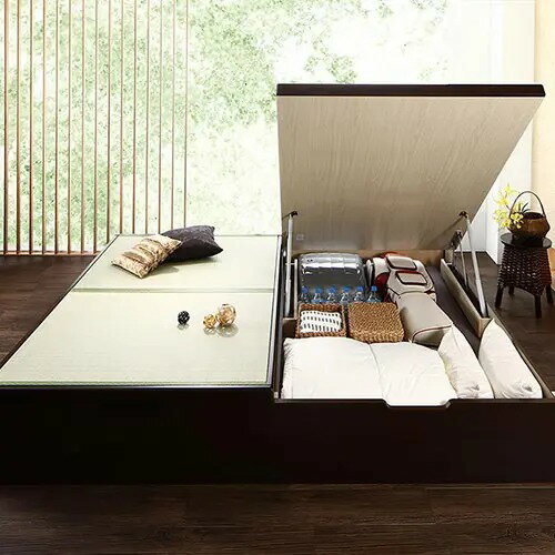 シングルベッド 畳ベッド 収納付きベッド ガス圧式 跳ね上げ式 大容量収納 日本国産 頑丈 中国産畳 国..