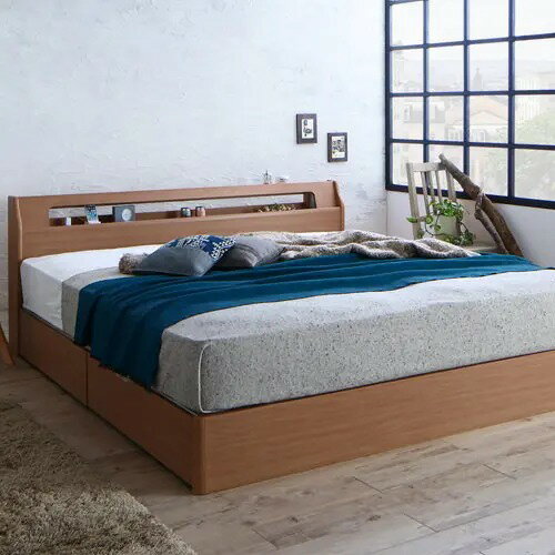 収納付きベッドダブルベッド照明付き...