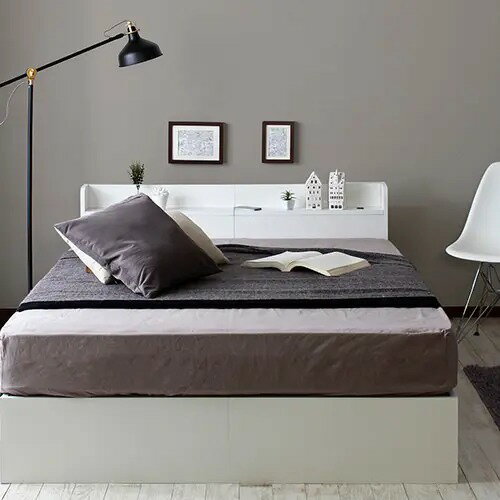 クイーンベッド シンプル 棚付き コ