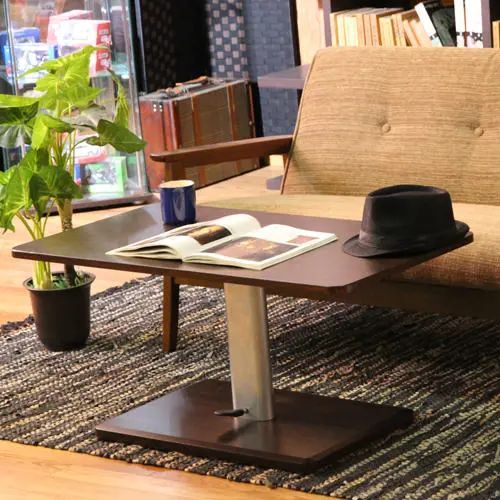 [リビングテーブル] 幅90cm スチール脚 シンプル モダン 高級感 木目調 高さ調整 昇降テーブル ペダル ローテーブル スタイリッシュ 奥行50cm 高さ44.5?58cm