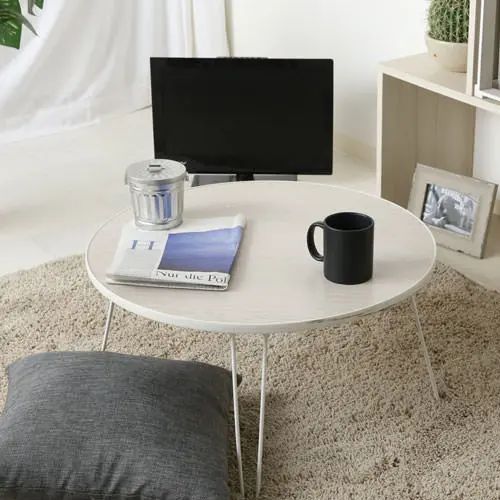 Rakuten - [リビングテーブル] 幅60cm 円形テーブル 折りたたみ スチール脚 シンプル 北欧風 木目調 ローテーブル ホワイトウォッシュ デザイン性 かわいらしい 省スペース 奥行60cm 高さ31.5cm