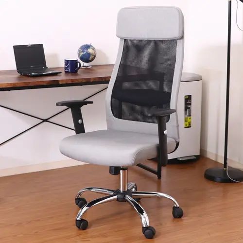 [チェア 椅子] 幅61.5cm ハイバック ヘッドレスト キャスター付き 座面ファブリック 肘付き スチール脚 オフィス 高さ調整 ファブリッシュチェア ワークデスク ワークスペース デザイン性 メッシュ(3)