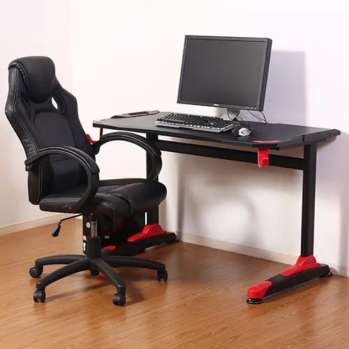 [デスク 机] 幅120cm スチール脚 ゲーミングデスク ゲーム用 コードホルダー ワークデスク ワークスペ..