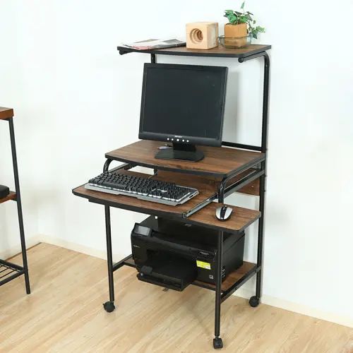 [デスク 机] 幅60cm 可動棚付き キャスター付き シンプル コンパクト 木目調 省スペース ワークデスク ..