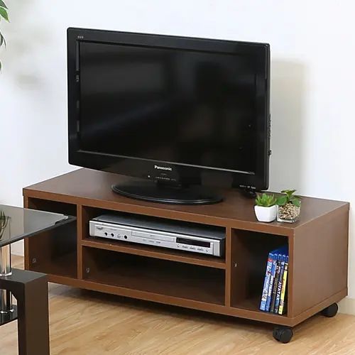 Rakuten - [テレビ台 幅89cm] ロータイプ キャスター付き シンプル コンパクト 木目調 オープン収納 ディスプレイ 収納スペース ミディアムブラウン 奥行き35cm オープンシェルフ 通気性 ファイバーボード